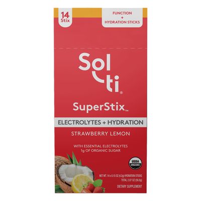 Organic Electrolytes Hydration Drink Mix, Superfood Hydration Sticks, SuperStix by Sol-ti, Non-GMO, Vegan, Strawberry Lemon, 14 Single-Serving Sticks