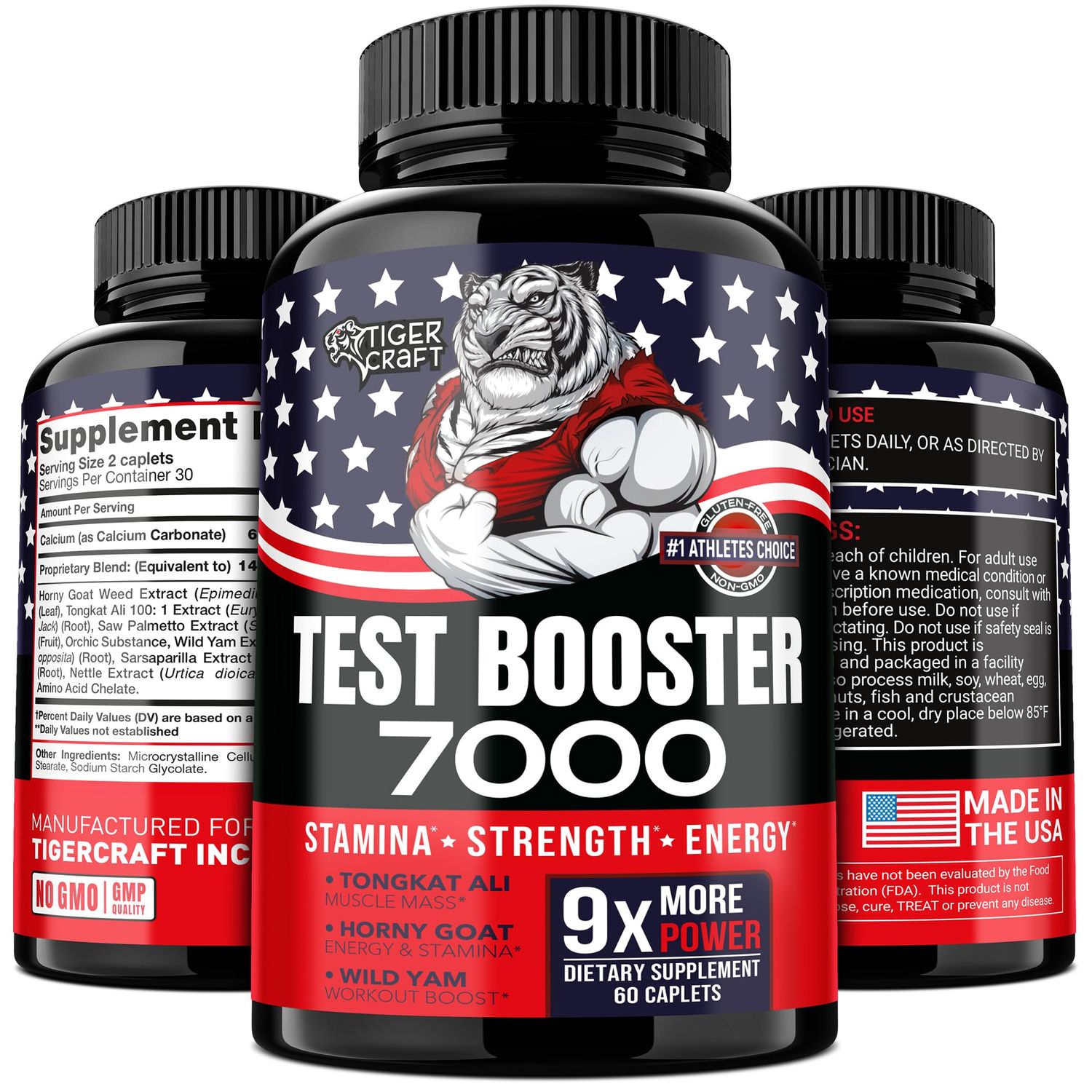 Testosterone Booster for Men - Testosterone Supplement for Men with Horny Goat Weed, Tongkat Ali (Longjack), Wild Yam, Boron Saw Palmetto - Sugar-Free Mens Health Supplement Made in USA, 60 Caplets