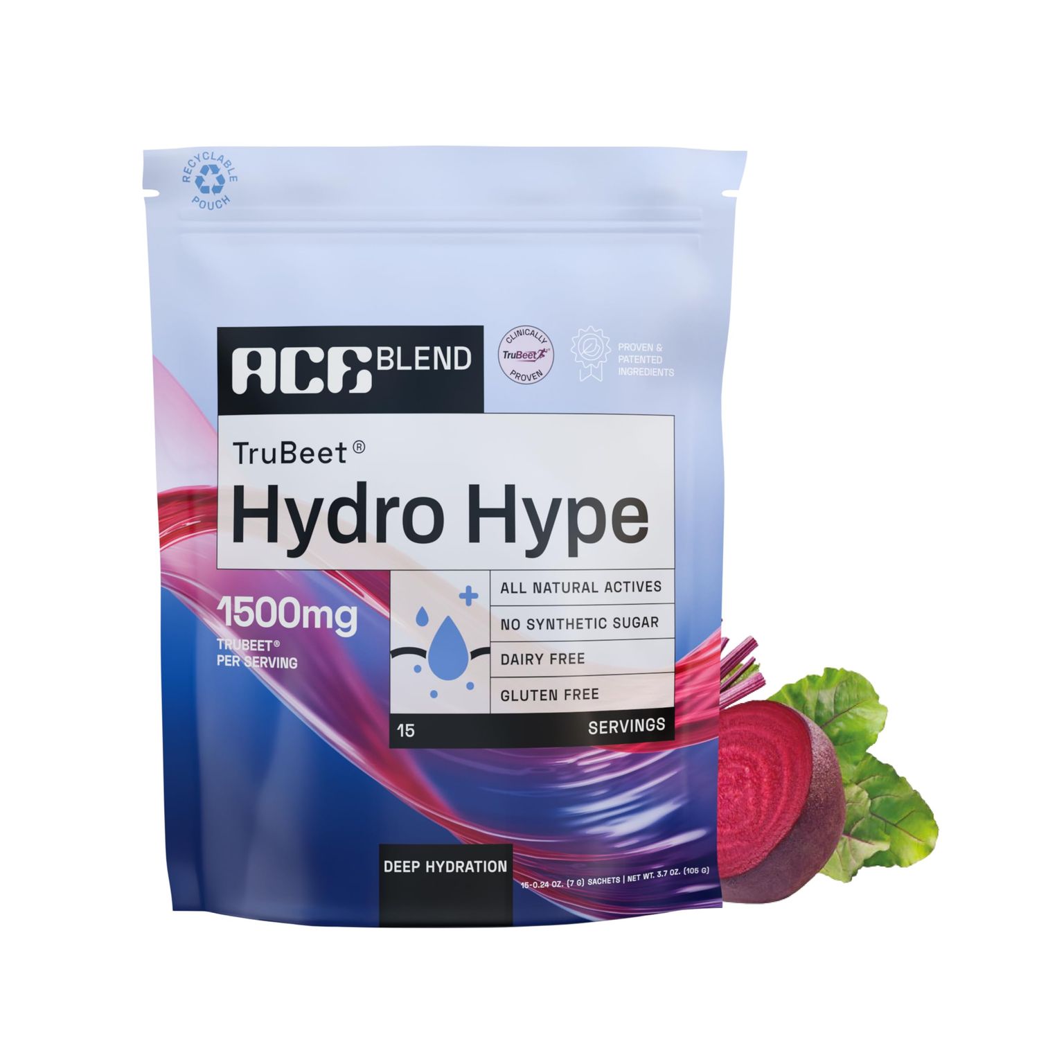Ace Blend Trubeet Hydro Hype Electrolyte Powder with Full-Spectrum Electrolytes, Vitamins Minerals Instant Hydration Drink 15 Sachets