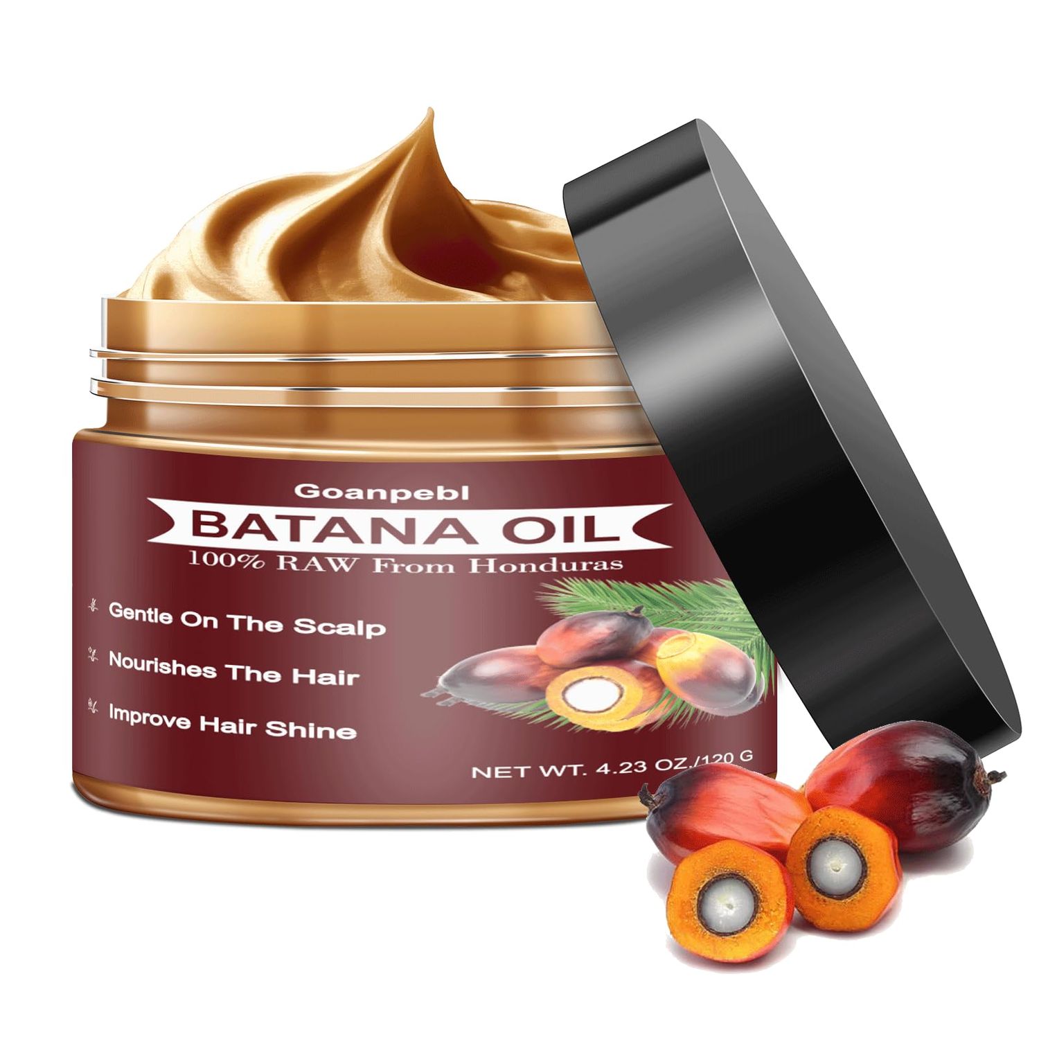 Goanpebl Raw Batana Oil for Hair Growth, Dr. Sebi Pure Natural Batana Oil Moisturizing Scalp, Unrefined Hair Mask from Honduras Promotes thickness Strength for Men Women 4.2 oz