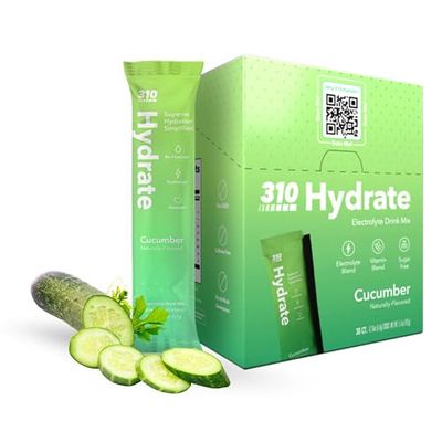 310 Hydrate Cucumber Electrolytes Powder Packets - No Sugar Hydration Packets with Key Vitamins Minerals - Keto Friendly - Tasty Sugar Free Electrolyte Drink - 30 Single Servings