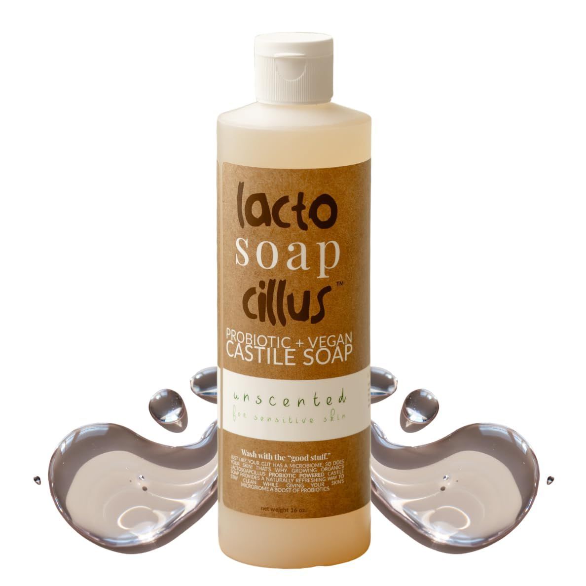 ProbioticVegan Castile Soap Lactosoapcillus - Naturally Refreshing Multi-Purpose Liquid Soap - Unscented -Plant-Based Ingredients with Probiotics, Natural Ingredients - No Artificial Fragrances(16oz)