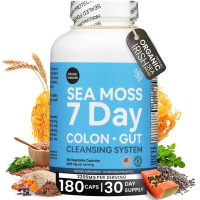 Atlantic Naturals - Sea Moss 7-Day Colon Gut Detox Capsule - Juice Cleanse with Psyllium Husk Senna Powder - Body Cleanse and Detox for Women Men - 180 Sea Moss Capsules
