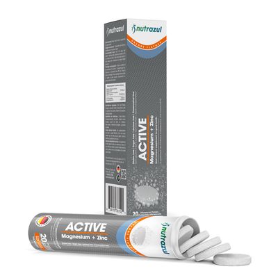 Nutrazul Active Magnesium and Zinc Effervescent Tablets 60 Tablets Magnesium Supplements for Muscle Recovery Electrolyte Balance Orange Flavor