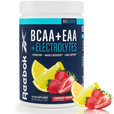 Reebok ReeCover BCAA EAA Electrolytes 8g EAAs, 5g BCAAs, Hydration Matrix Muscle Recovery, Strength Post-Workout Support 30 Servings Strawberry Lemonade