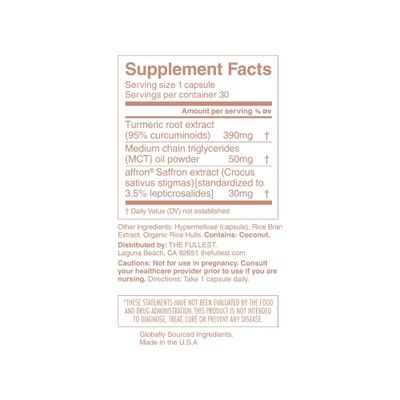 THE FULLEST - Kinder Thoughts 1-Month Supply Saffron Capsules - Boosts Mood, Energy, and Focus, Gluten-Free Vegan, Contains Saffron, Turmeric and Curcumin, 30 Capsules