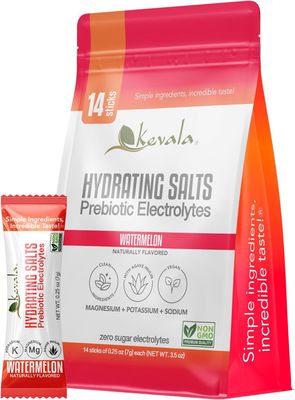 kevala Hydrating Salts Prebiotic Electrolytes - Watermelon - Zero Sugar - with Agave Inulin - 14 Count Hydration Packets - Powder Drink