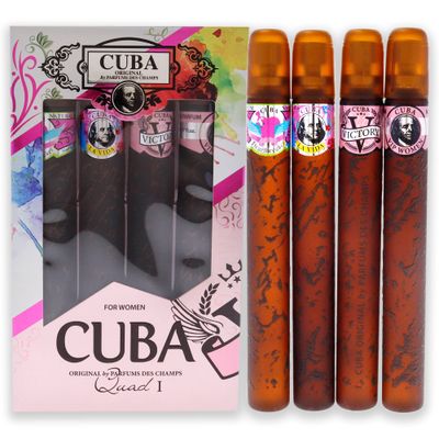 Cuba Quad I 4 Piece Set for Women Heartbreak La Vida Victory VIP Eau De Parfum Spray 1.17 Ounce Each