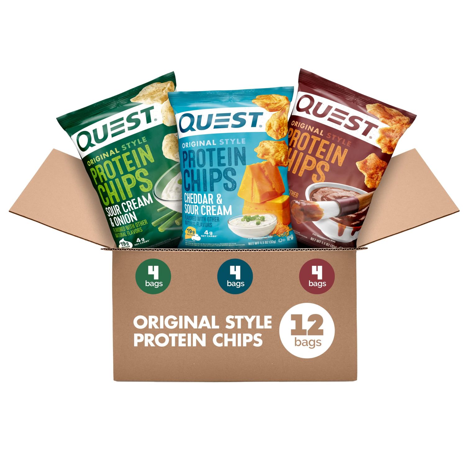 Quest Nutrition Protein Chips Variety Pack, BBQ, Cheddar Sour Cream, Sour Cream Onion, High Protein, Low Carb, 1.1 oz (Pack of 12)