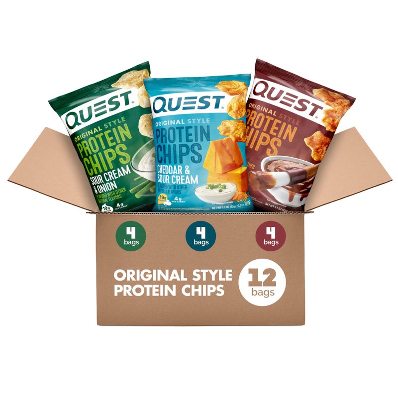 Quest Nutrition Protein Chips Variety Pack, BBQ, Cheddar Sour Cream, Sour Cream Onion, High Protein, Low Carb, 1.1 oz (Pack of 12)