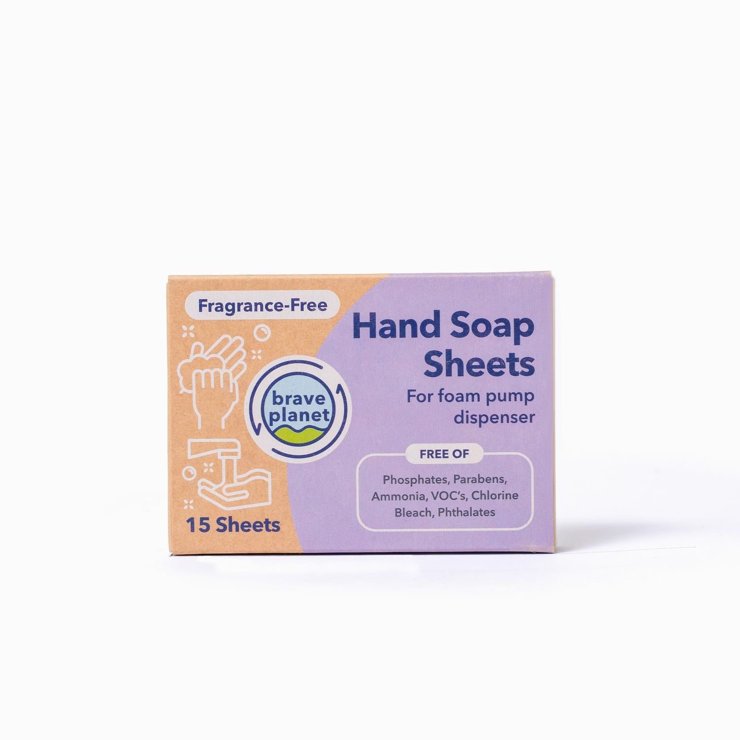 Brave Planet Foaming Hand Soap Refills - Eco-Friendly Fragrance-Free Sheets that are Biodegradable - Just Add Water to Dissolve Refill 3-5 Bottles or Use Individually for Travel or Camping - 15 Ct