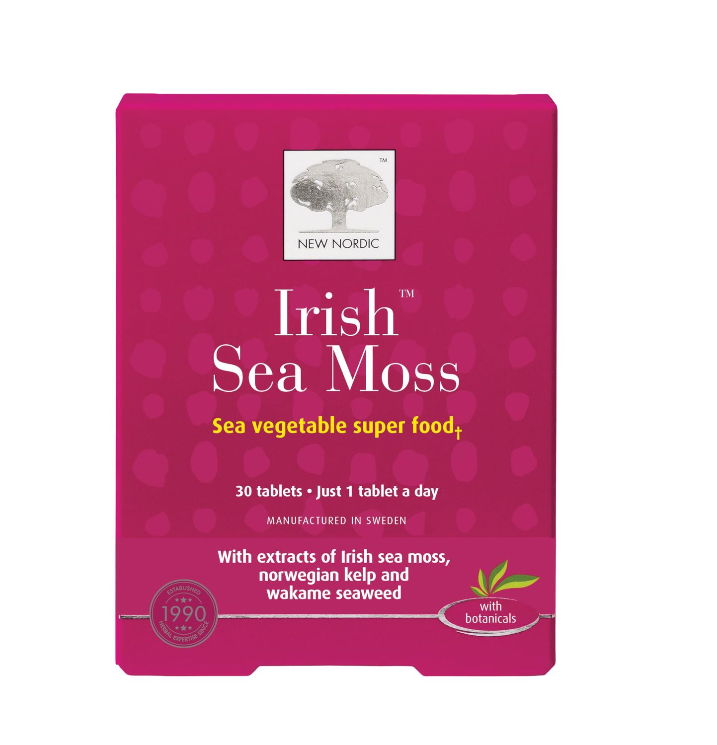 NEW NORDIC Irish Sea Moss Extract, Powerful Tri-Algae Complex with Pure Norwegian Kelp and Wakame Seaweed, Vegan Gluten Free, Compressed Raw Powder, 30 Tablets