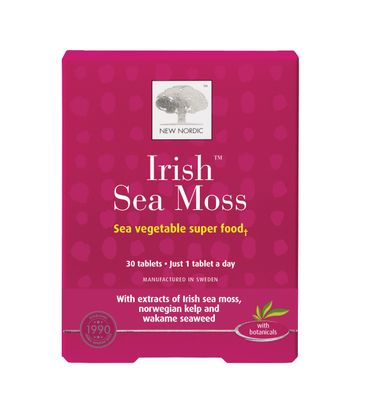 NEW NORDIC Irish Sea Moss Extract, Powerful Tri-Algae Complex with Pure Norwegian Kelp and Wakame Seaweed, Vegan Gluten Free, Compressed Raw Powder, 30 Tablets
