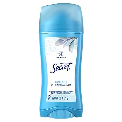 Secret Antiperspirant and Deodorant for Women, 24hr Sweat Odor Protection, PH Balanced Protection, Gentle on Skin, Invisible Solid, Unscented, 2.6 oz