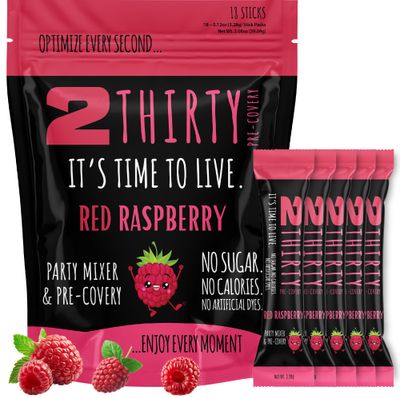2THIRTY Hydration Precovery Mixer No Sugar, Zero Calories Electrolyte Powder Packets Vitamin B12, Aminos Natural Herbs (18 Pack, Red Raspberry)
