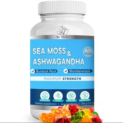 Sea Moss Ashwagandha Gummies - Organic Irish Seamoss Ashwagandha Root Supplements for Supporting Energy Immunity for Men Women, 60 Vegan Gummies