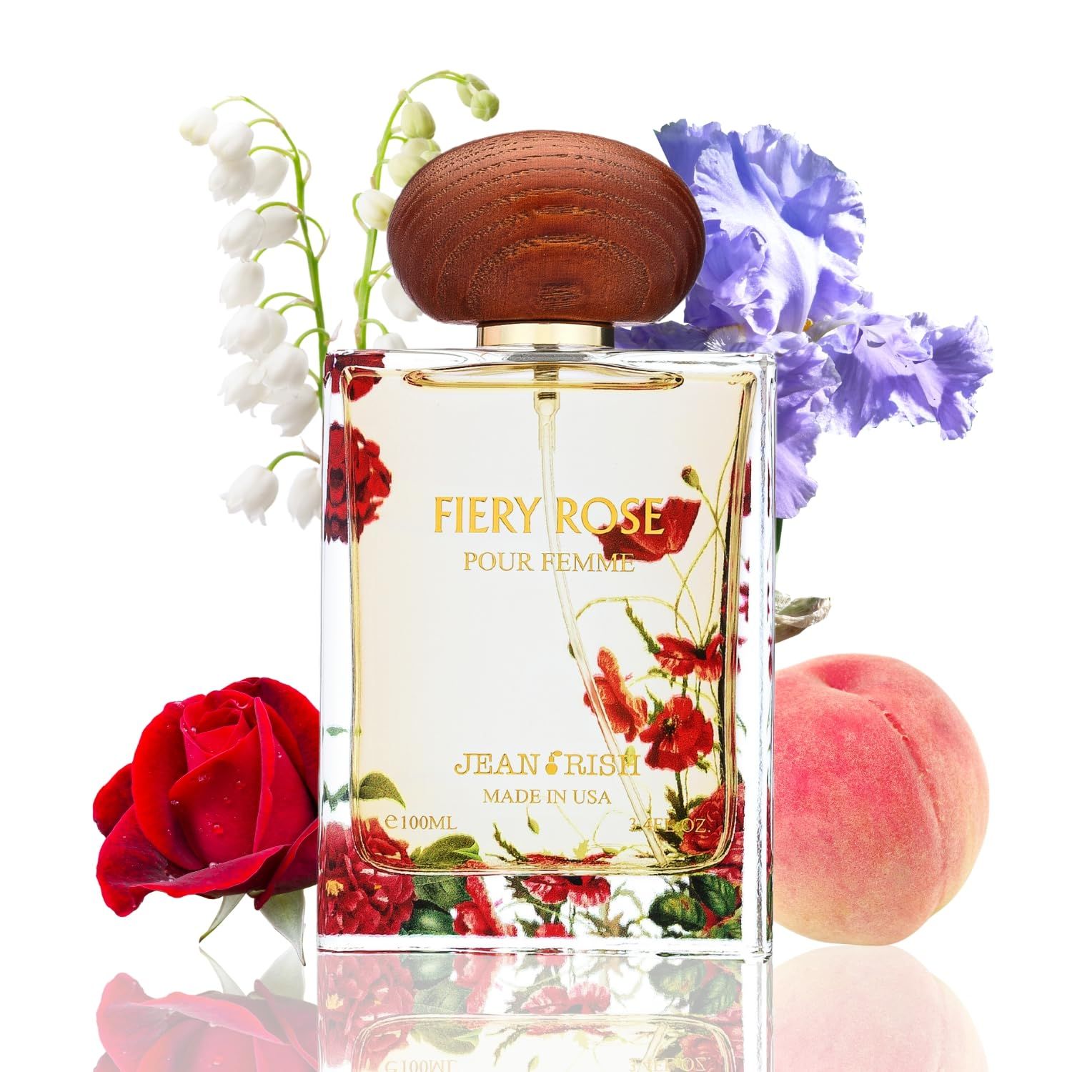 Jean Rish Fiery Rose Eau De Parfum - Perfume for Women (3.4 Fl Oz 100ml) with Iris, Apricot Vanilla Notes - Long Lasting and Luxury Fragrance