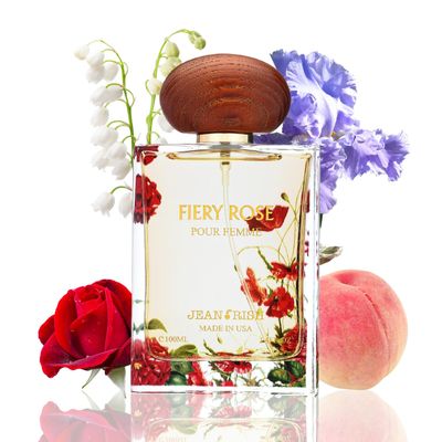 Jean Rish Fiery Rose Eau De Parfum - Perfume for Women (3.4 Fl Oz 100ml) with Iris, Apricot Vanilla Notes - Long Lasting and Luxury Fragrance