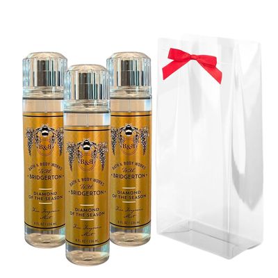 Bath Body Works BRIDGERTON DIAMOND OF THE SEASON Fine Fragrance Mist Gift Set with a Red Bow for Holiday 8 fl oz - Pack of 3