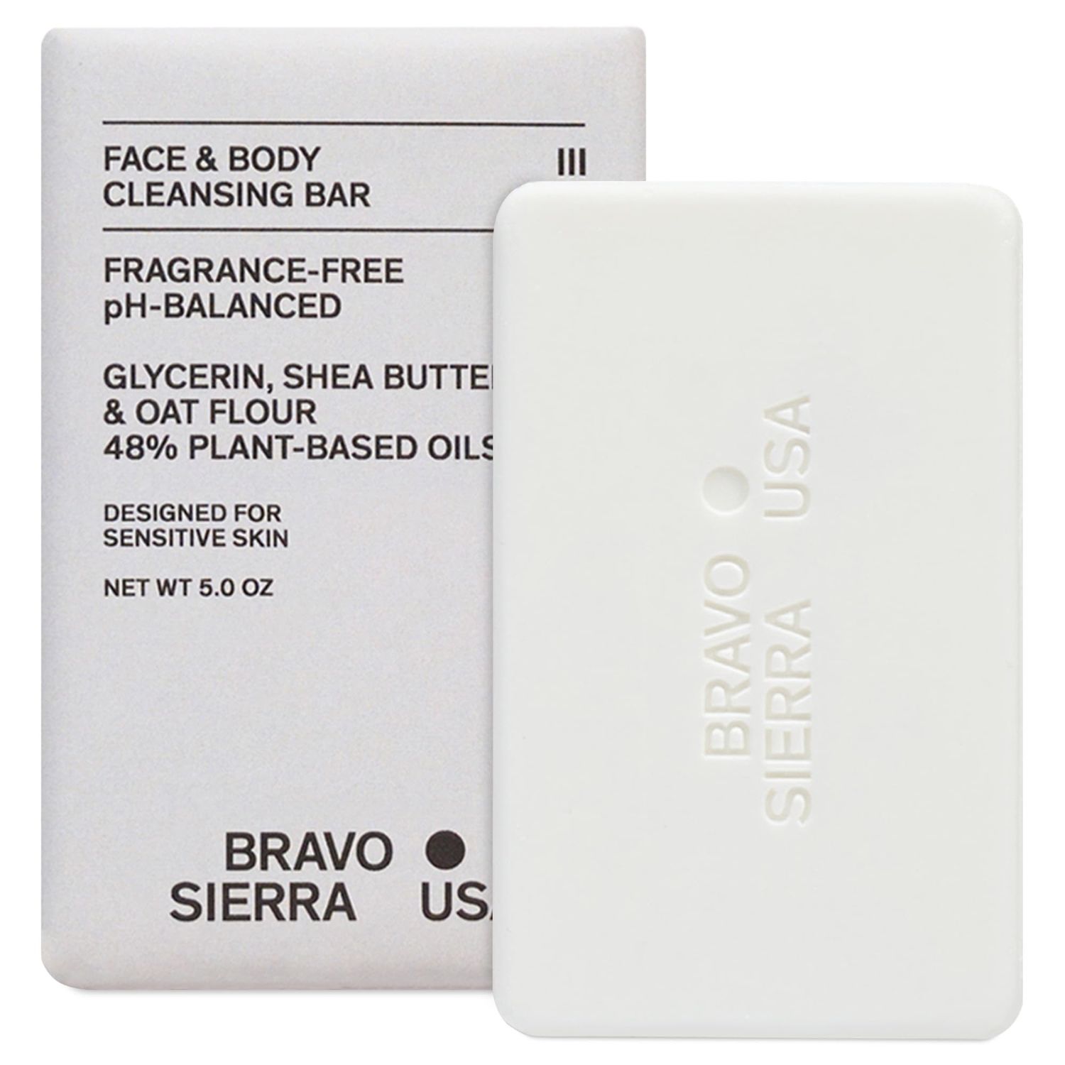 Bravo Sierra Face Body Bar Soap for Women Men - Moisturizing Bath Soap Cleanses, Hydrates Balances Skin - Fragrance Free Gentle Face-to-Toe Body Wash Bar for All Skin Types, Vegan