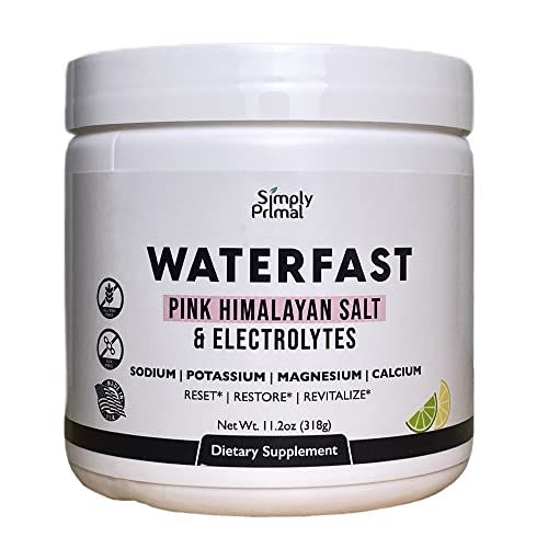 Simply Primal WATERFAST Keto Electrolyte Powder for Fasting and Hydration - Lemon Lime Flavor Pink Himalayan Salt (Sodium), Potassium, Magnesium, Calcium Sugar Free, Gluten Free, Soy Free