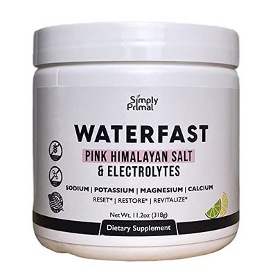 Simply Primal WATERFAST Keto Electrolyte Powder for Fasting and Hydration - Lemon Lime Flavor Pink Himalayan Salt (Sodium), Potassium, Magnesium, Calcium Sugar Free, Gluten Free, Soy Free