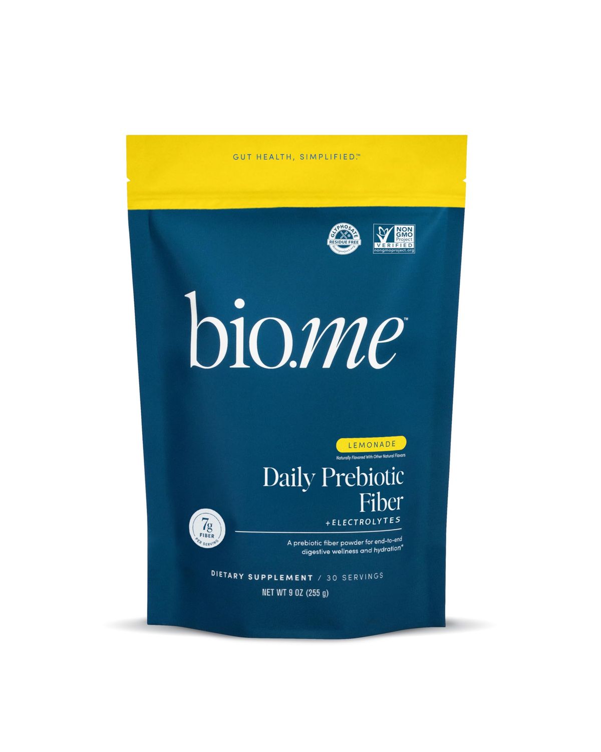 Bio.me Daily Prebiotic Fiber Lemonade with Electrolytes - 7g Per Serving - Soluble Fiber Supplement Powder for Women Men - Digestive Health, Gut Health Hydration - Sugar Free - 30 Servings
