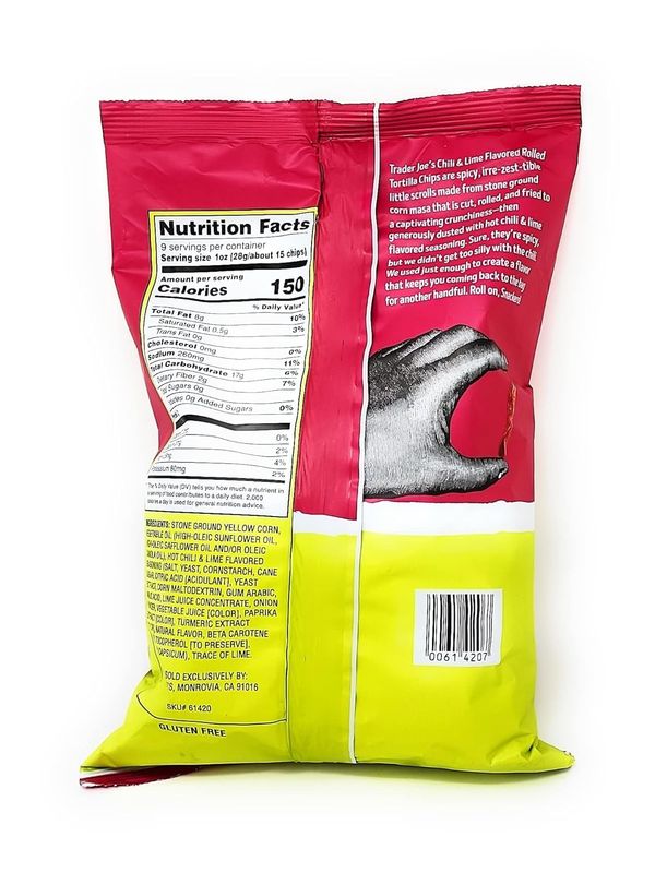 Trader Joe's Rolled Corn Tortilla Chips Chili &amp; Lime Flavored Net Wt. 9 Oz (255g) - Pack of 1