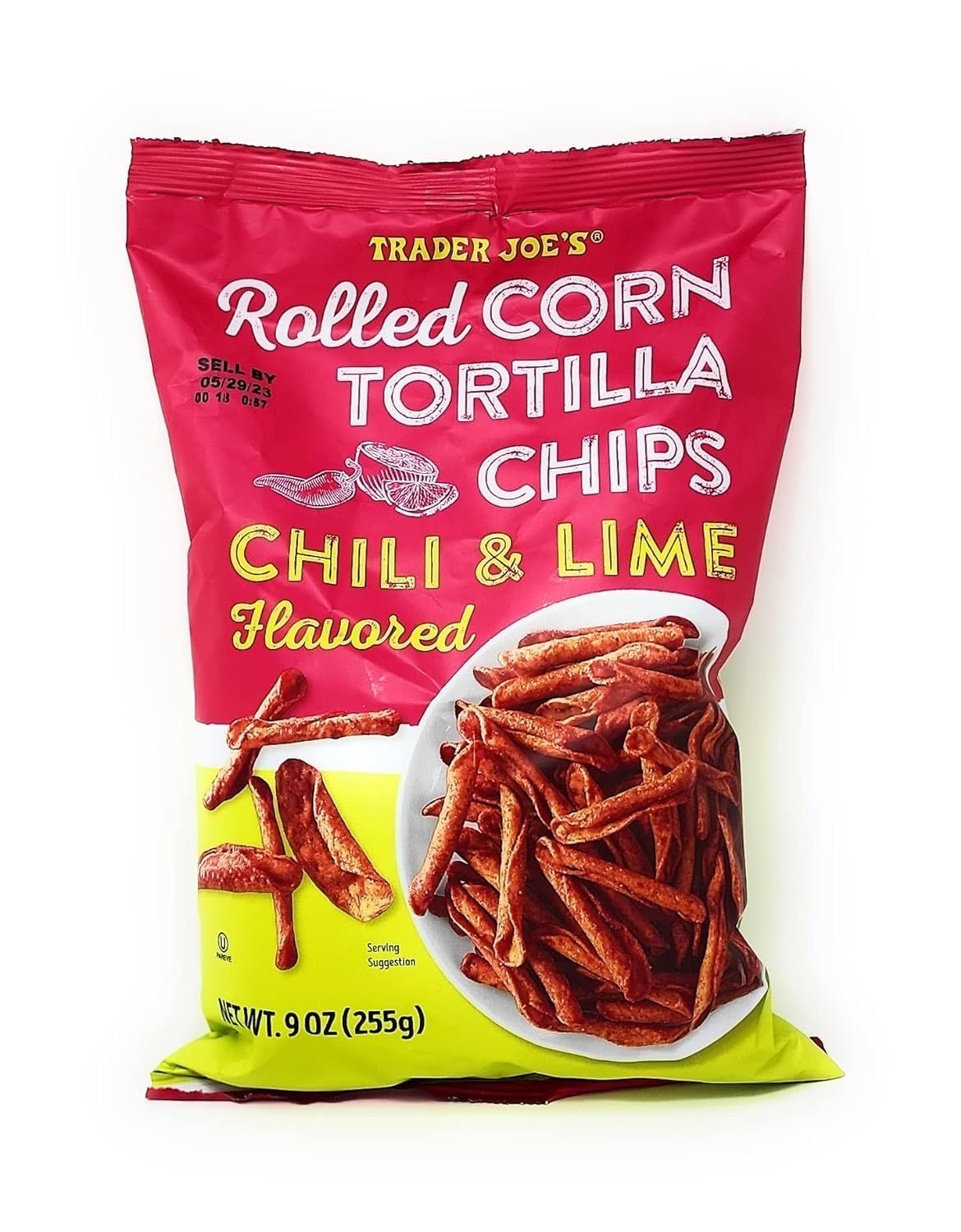 Trader Joe&#39;s Rolled Corn Tortilla Chips Chili &amp; Lime Flavored Net Wt. 9 Oz (255g) - Pack of 1