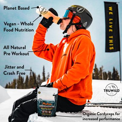 TruWild Motion All Natural Pre Workout Powder Drink Mix for Men Women with No Jitters or Crash, Whole Food Plant Based Vegan, Organic with Electrolytes BioPerine, 20 Servings (Pineapple Mango)