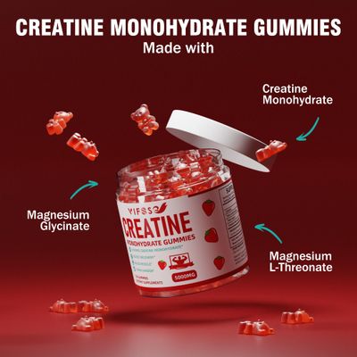 VIFSSG Creatine Monohydrate Gummies 5 g for Men Women, 120 Sugar Free Gummies with 200 Mg Magnesium Glycinate, 200 Mg L-Threonate for Muscle Support, Energy Boost