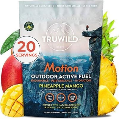 TruWild Motion All Natural Pre Workout Powder Drink Mix for Men Women with No Jitters or Crash, Whole Food Plant Based Vegan, Organic with Electrolytes BioPerine, 20 Servings (Pineapple Mango)