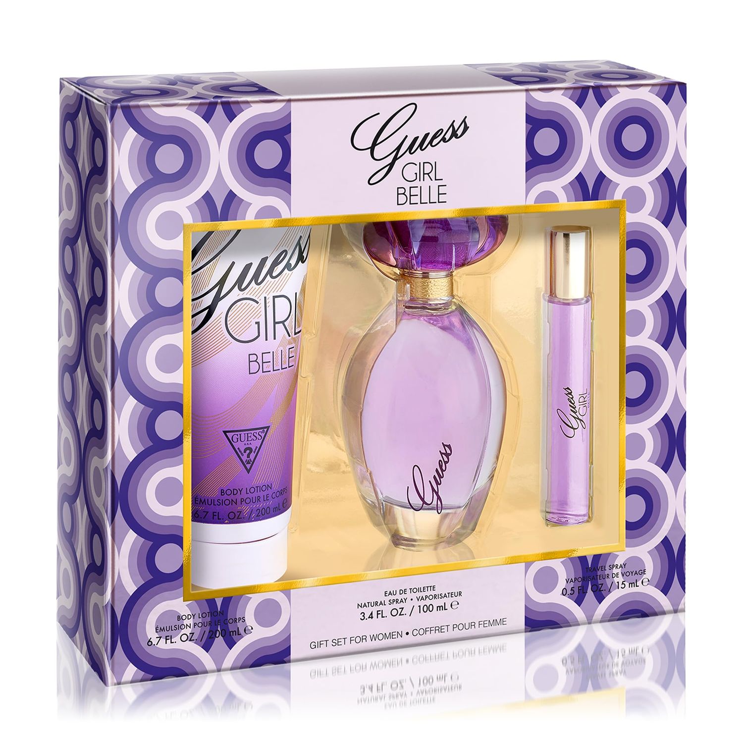 GUESS Girl Belle Eau de Toilette 3 Piece Gift Set - Perfume Spray 3.4 Fl. Oz., Travel Spray 0.5 Fl. Oz., Body Lotion 6.7 Fl. Oz.