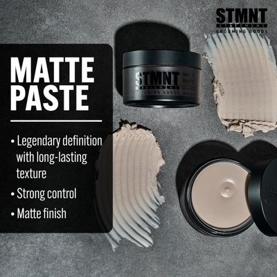 STMNT Grooming Goods Matte Paste 3.38 oz All Day Strong Hold High Volume Hair Clay Paste For Men Non-Greasy Formula Texture Paste for Hair Ideal for Dry Damp Hair Mens Hair Styling