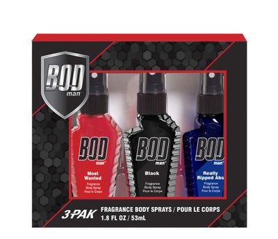 BOD man Variety Fragrance Body Spray Trio Gift Set Featuring Black, Most Wanted, and Really Ripped Abs, 3x 1.8oz, 5.4 ounces