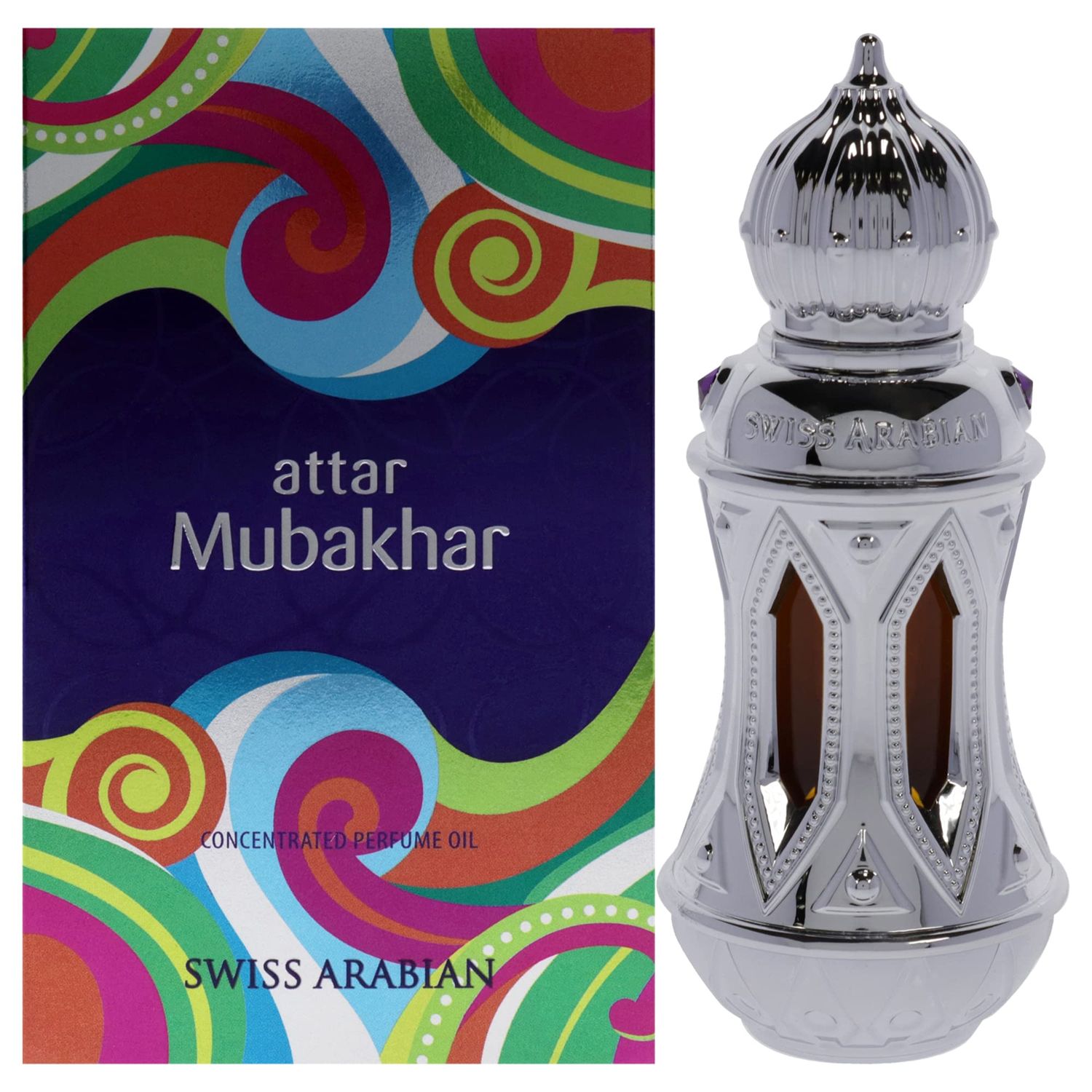 Swiss Arabian Attar Mubakhar - Luxury Products From Dubai - Long Lasting Perfume Oil for Unisex - Blend of Bergamot, Mandarin, Jasmine and Patchouli - Perfect for Date Night or Evening Out - 0.67 oz