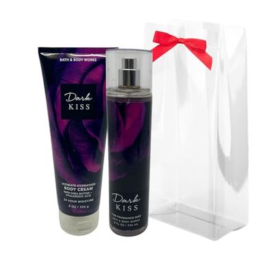 Bath Body Works DARK KISS 2-piece Gift Set with a Red Bow for Holidays Gifts - Fine Fragrance Mist Ultimate Hydration Body Cream