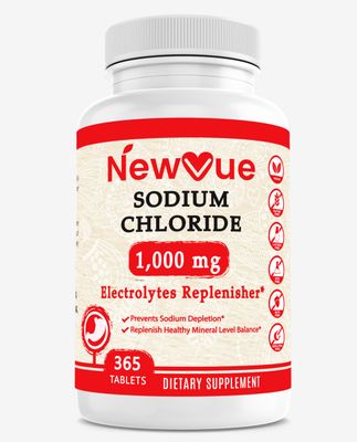 NewVue Sodium Chloride 1000mg, 365 Tablets - Salt Tablets, Non-GMO, Gluten Free - Drink with Electrolytes Replaced Hydration
