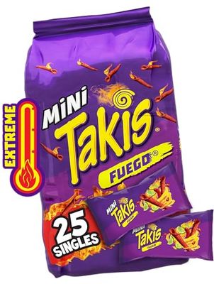 Takis Fuego Mini 25 pc 1.23 oz Bite Size Multipack, Hot Chili Pepper Lime Flavored Extreme Spicy Rolled Tortilla Chips