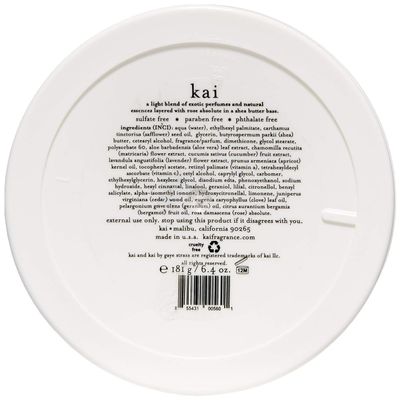 kai Body Butter Rose, 6.4 oz., shea butter, apricot oil, cucumber, scented with the delicously, fresh clean signature fragrance, layered with rose absolute, vegan, cruelty free, made in the usa