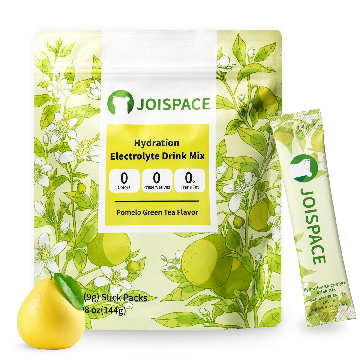 JOISPACE Electrolyte Drink Mix with Tea Polyphenols Fast Hydration Electrolytes Boost Non-GMO, Vegan, Gluten-Free Pomelo Tea, 16 Servings