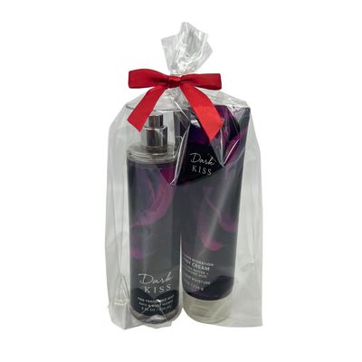 Bath Body Works DARK KISS 2-piece Gift Set with a Red Bow for Holidays Gifts - Fine Fragrance Mist Ultimate Hydration Body Cream