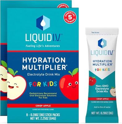 Liquid I.V. Hydration Multiplier Kids - Crisp Red Apple Electrolyte Powder Drink Mix 2 Pack (16 Servings)