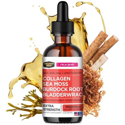 Collagen Mojo - Liquid Collagen for Women Men, Collagen Peptides with Sea Moss, Burdock Root Bladderwrack - Hair, Skin, Nails, Joint Support, Weight Management, High Absorption - 100,000mcg, 2 Oz