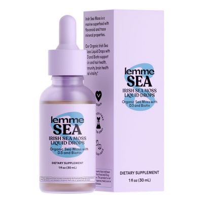 Lemme Irish Sea Moss Organic Liquid Drops with Vitamin D3 and Biotin for Trace Mineral Support, Immunity, Hair, Skin Nails, Brain Health - Gluten Sugar Free, Non GMO, 1 oz, 30 Servings