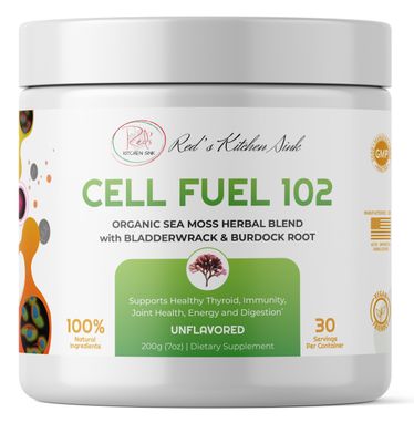 Red&#39;s Kitchen Sink Cell Fuel 102 Sea Moss Powder Organic Sea Moss, Bladderwrack Burdock Root Herbal Blend - Dr. Sebi Inspired, Organic, 100 Natural - (7oz)