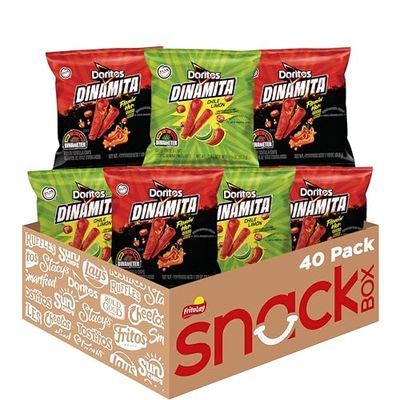 Doritos Dinamita Spicy Rolled Tortilla Chips, Chile Limon and Flamin&#39; Hot Queso Flavored Variety Pack, (Pack of 40)