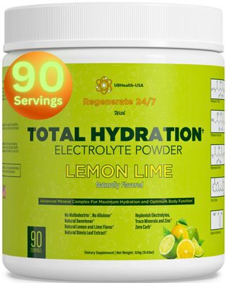 Total Hydration Electrolyte Replacement Mix Supplement Powder - 500 mg Potassium Citrate Gluconate - Magnesium - Zink - Pink Salt - Natural Flavor -Stevia- No Allulose (90 Servings, Lemon Lime)