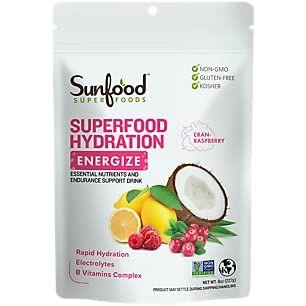 Organic Superfood Hydration Energize Powder with Electrolytes B Complex - Cran-Raspberry (8 Oz. 20 Servings)