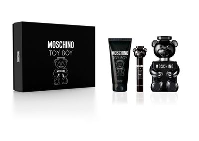 MOSCHINO Toy Boy 3 pcs Men&#39;s Perfume Gift Set - 3.4 Oz EDP Spray 3.4 Oz Shower Gel 10ml Mini EDP Travel Spray - HARD GIFT BOX SET